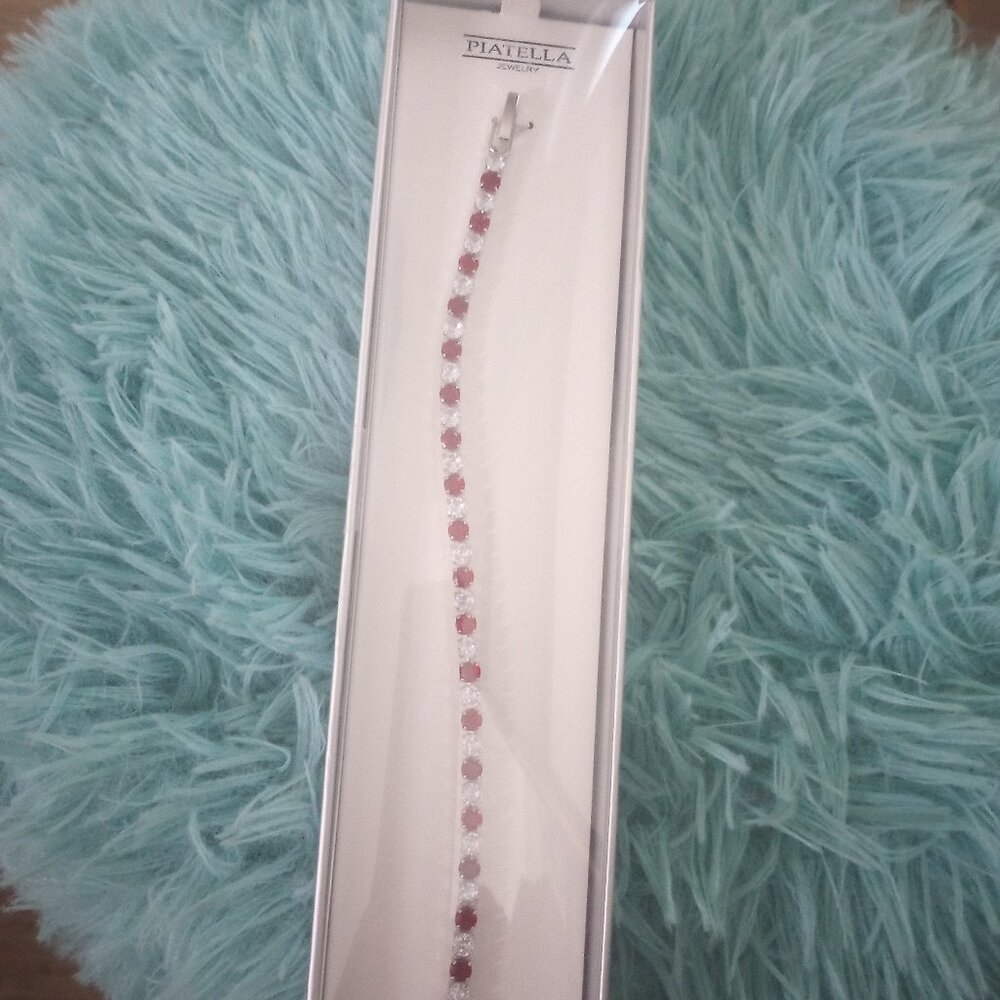 Piatella  bracelet clear & red rhinestones in silver! 7.25" New in sealed box!
